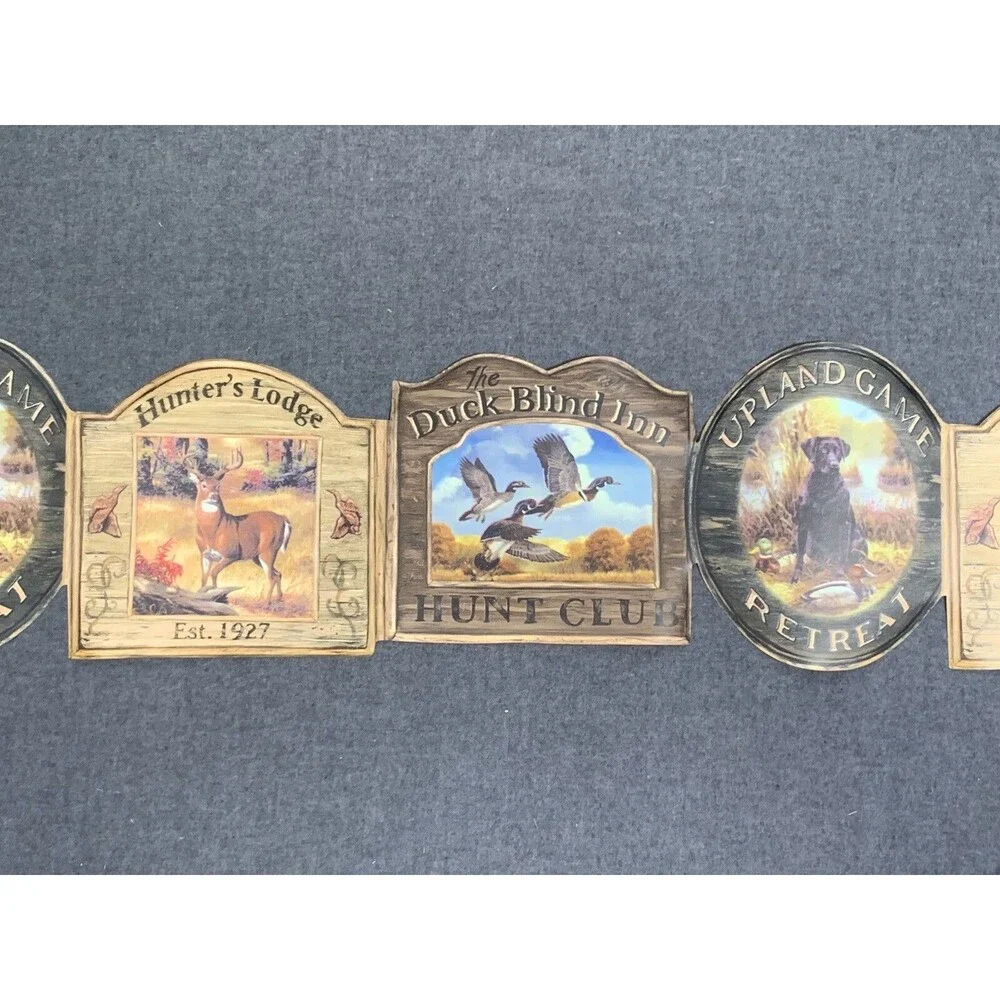 Hunter's Lodge Hunt Club Duck Blind Upland Game Deer Lab sign Wallpaper Border